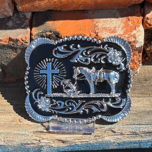 Silver Praying Cowboy Design Western Style Belt Buckle